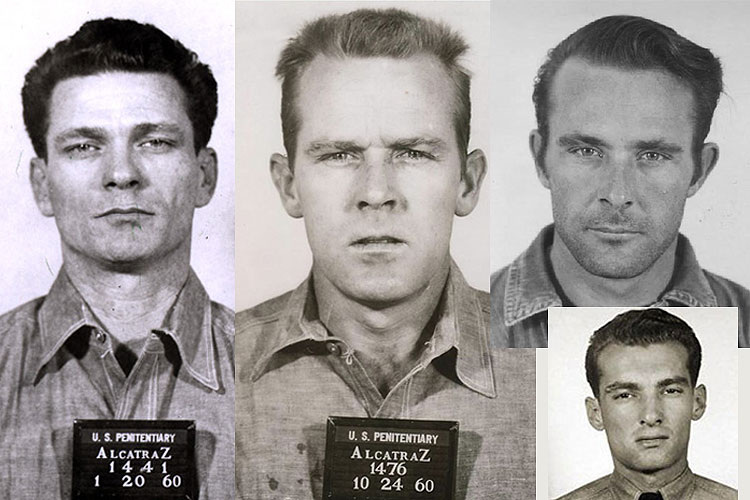 Слева: Фрэнк Моррис, в центре: Джон Энглин, справа: Кларенс Энглин, на врезке: Аллен Уэст (которому не удалось сбежать вместе с остальными).
Источник изображения: Wikimedia Commons / Федеральное правительство США / Общественное достояние (Аллен Уэст / Earl Of Sandwish / CC BY-SA 4.0)