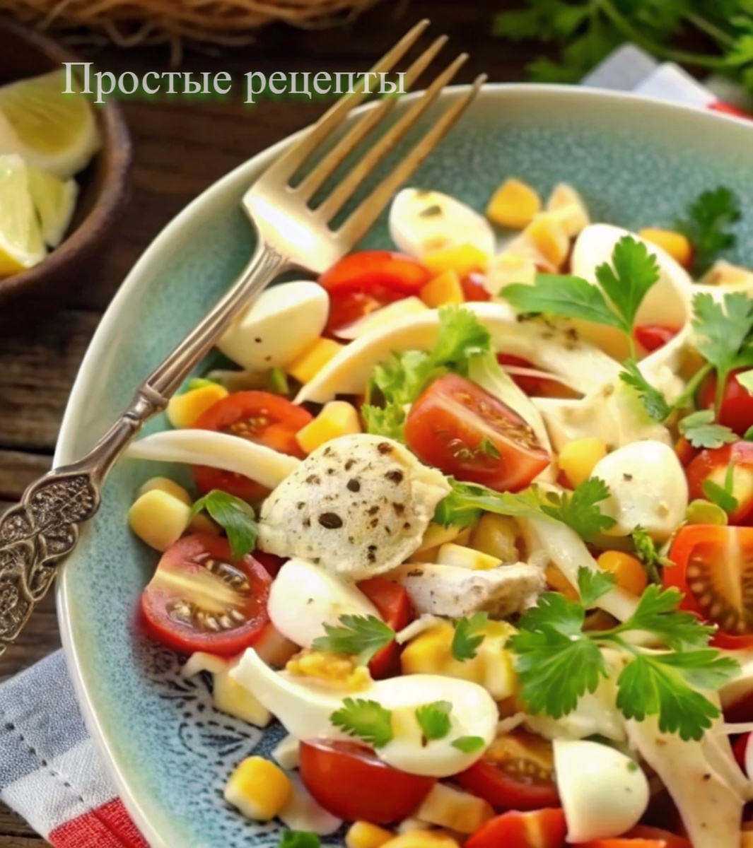 Салат с курицей и сыром косичкой