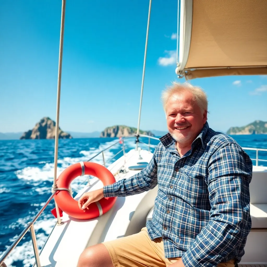 Пенсионер на яхте в кругосветном путешествии. Не плохо, верно. И с зубами все в порядке.