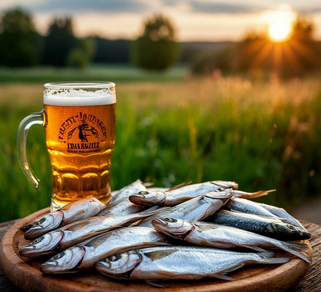 фото создано нейросетью: пиво с рыбкой