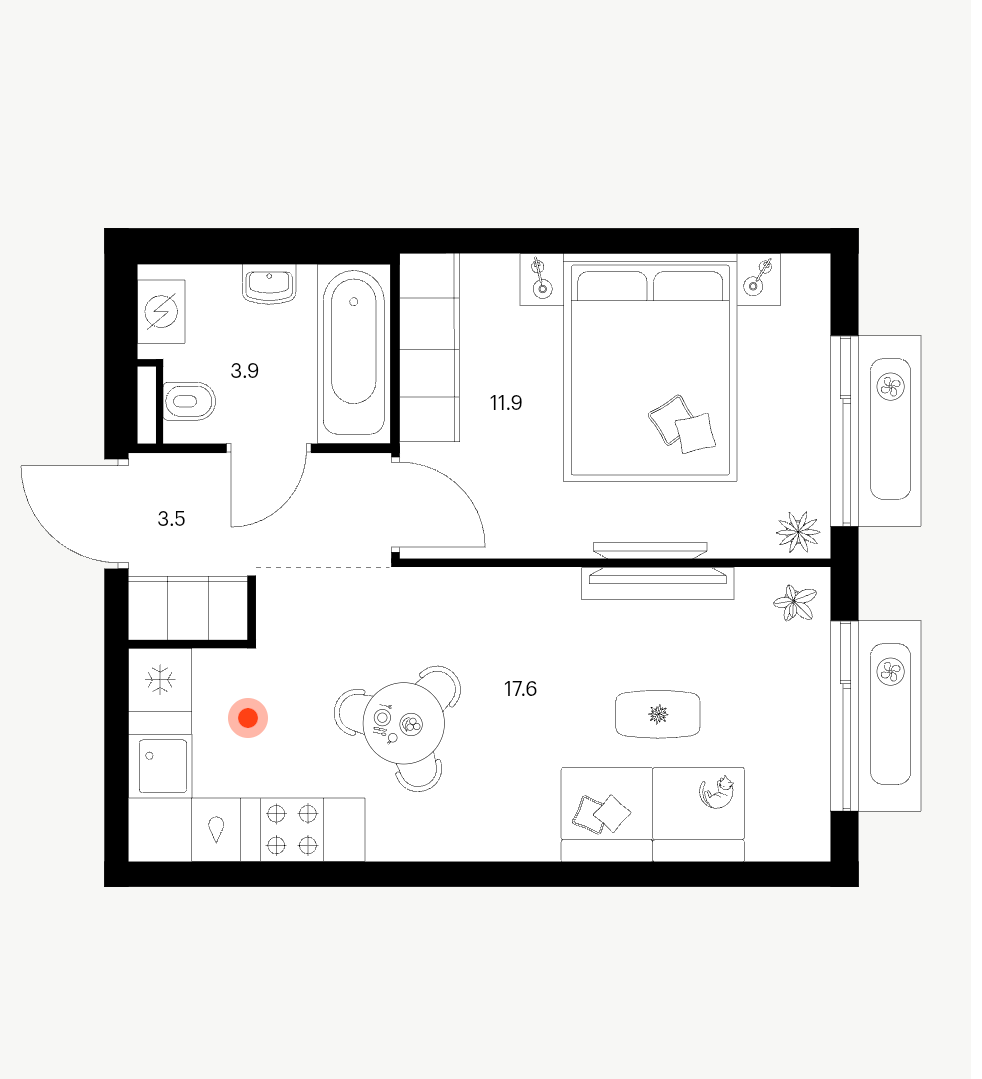 Окна во двор, отдельная башня в один подъезд.