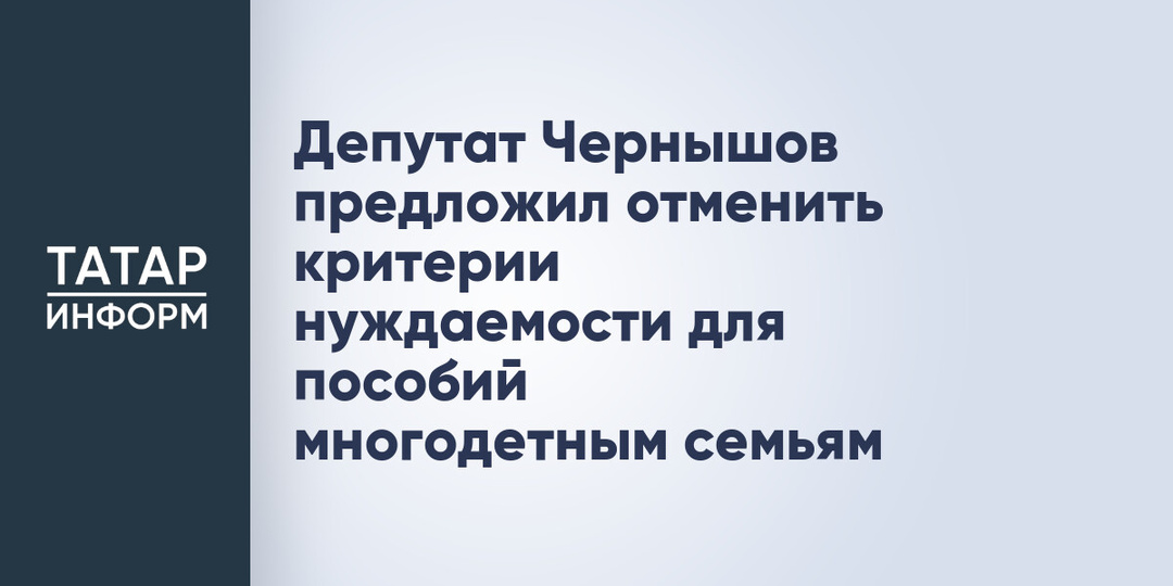 Депутат Чернышов предложил отменить критерии нуждаемости для пособий многодетным семьям