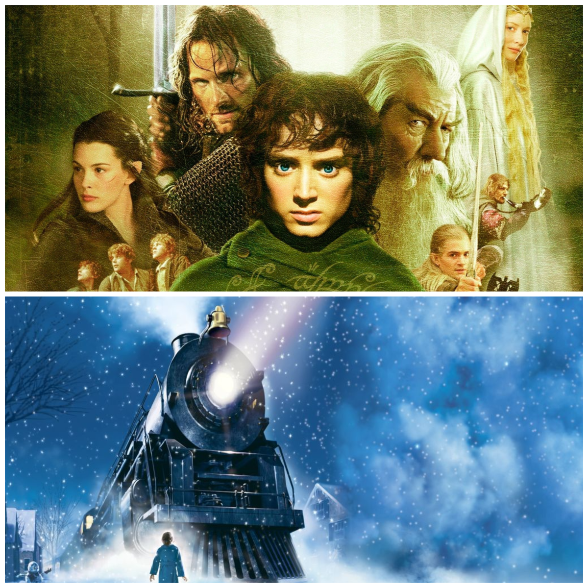 Обложки фильма "Властелин колец: Братство кольца" и "Полярный экспресс". 