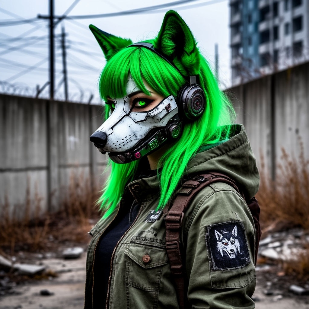 Девушка активировала на маске свою любимую форму – волка, одновременно лавируя между ручейками нечистот. Рисунок от Яндекс GPT