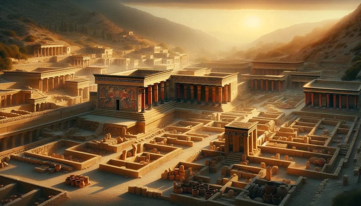      Кносский дворец: реконструкция. Иллюстрация создана с использованием нейросети DALLE-3