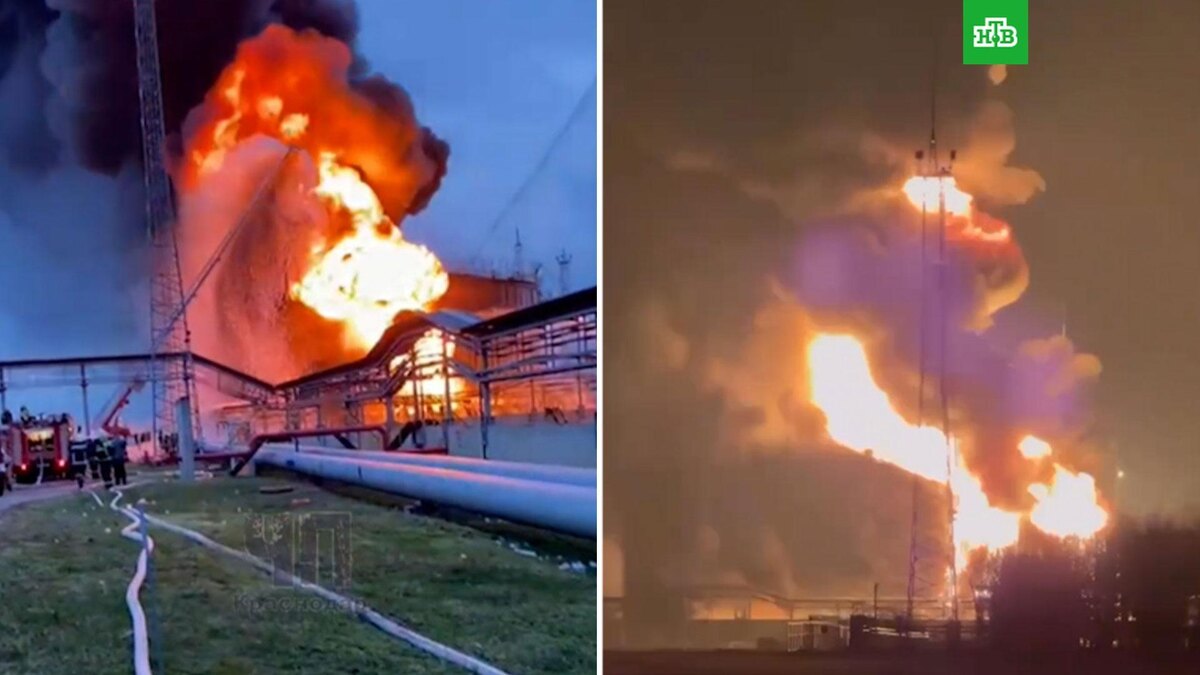    Один из резервуаров нефтебазы на Кубани полностью выгорел