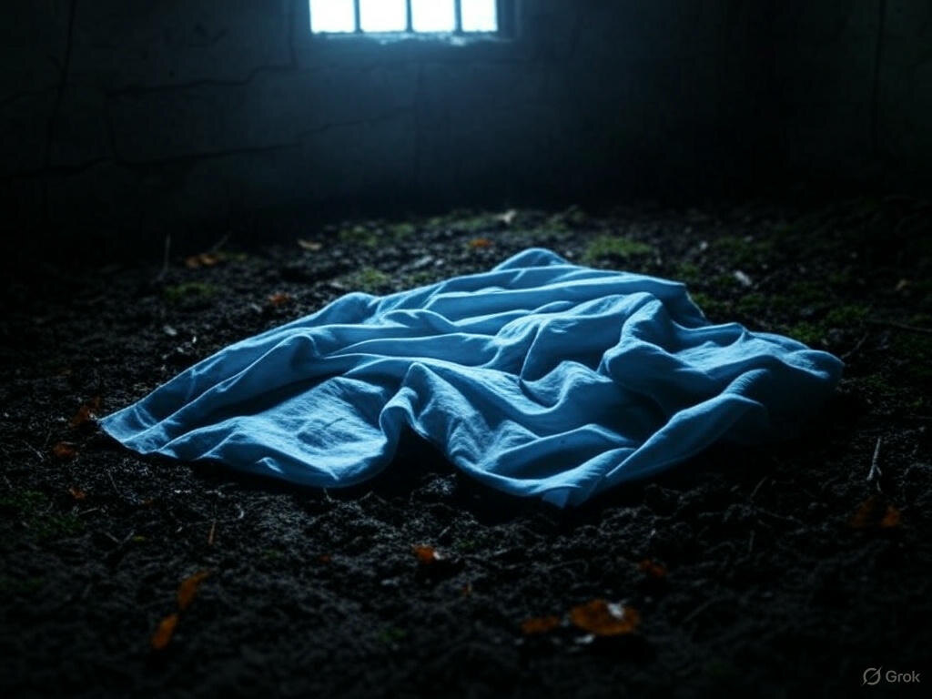 Рядом — обрывок голубого платья...