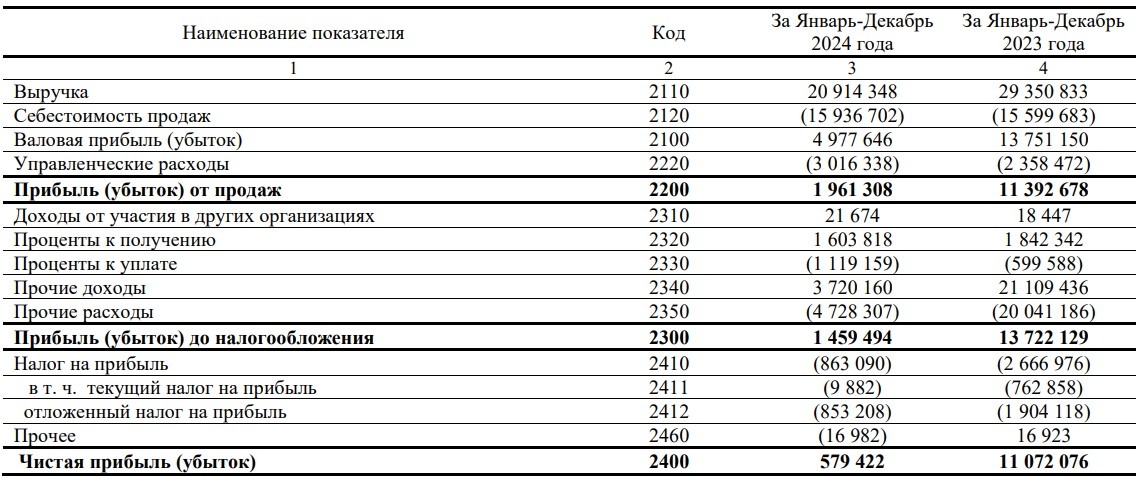 Финансовые результаты Общества за 2024 год