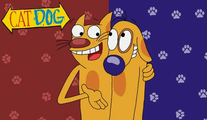 Котопёс. «Котопёс» (англ. CatDog) — анимационный сериал, созданный в США и транслировавшийся по каналу Nickelodeon. Мультсериал рассказывает о выдуманном жёлто-рыжем животном: с одной стороны это пёс, а с другой — кот. Создатель сериала — Питер Хэннан.
Производство мультсериала велось с 1998 по 2000 год. После закрытия производства он всё ещё выходил в эфир до 2005 года. Анимационный сериал о выдуманном жёлто-рыжем животном, которое с одной стороны — пёс, а с другой — кот. Кот — умный, манерный интеллектуал, любит чистоту и спокойствие, всегда обдумывает свои решения и заботится о своей внешности. 
Пёс — наивный, добродушный и непоседливый, всегда подчиняется собственным инстинктам, обожает гоняться за грузовиками и почтальонами. Котопёс живёт в населённом странными обитателями городе Нирбурге в доме, напоминающем соединённые вместе кость и рыбу. Из-за своей противоречивой природы Котопёс постоянно попадает в различные нелепые ситуации, из которых ему удаётся выпутаться только благодаря принципу «одна голова хорошо, а две — лучше». 