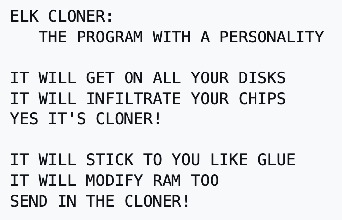 Стихотворение, которое показывал Elk Cloner