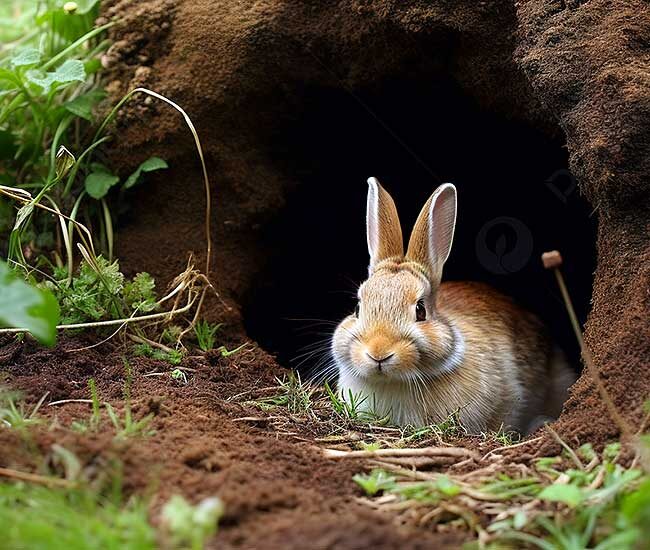 Кролик у выхода из норы. Фото https://png.pngtree.com