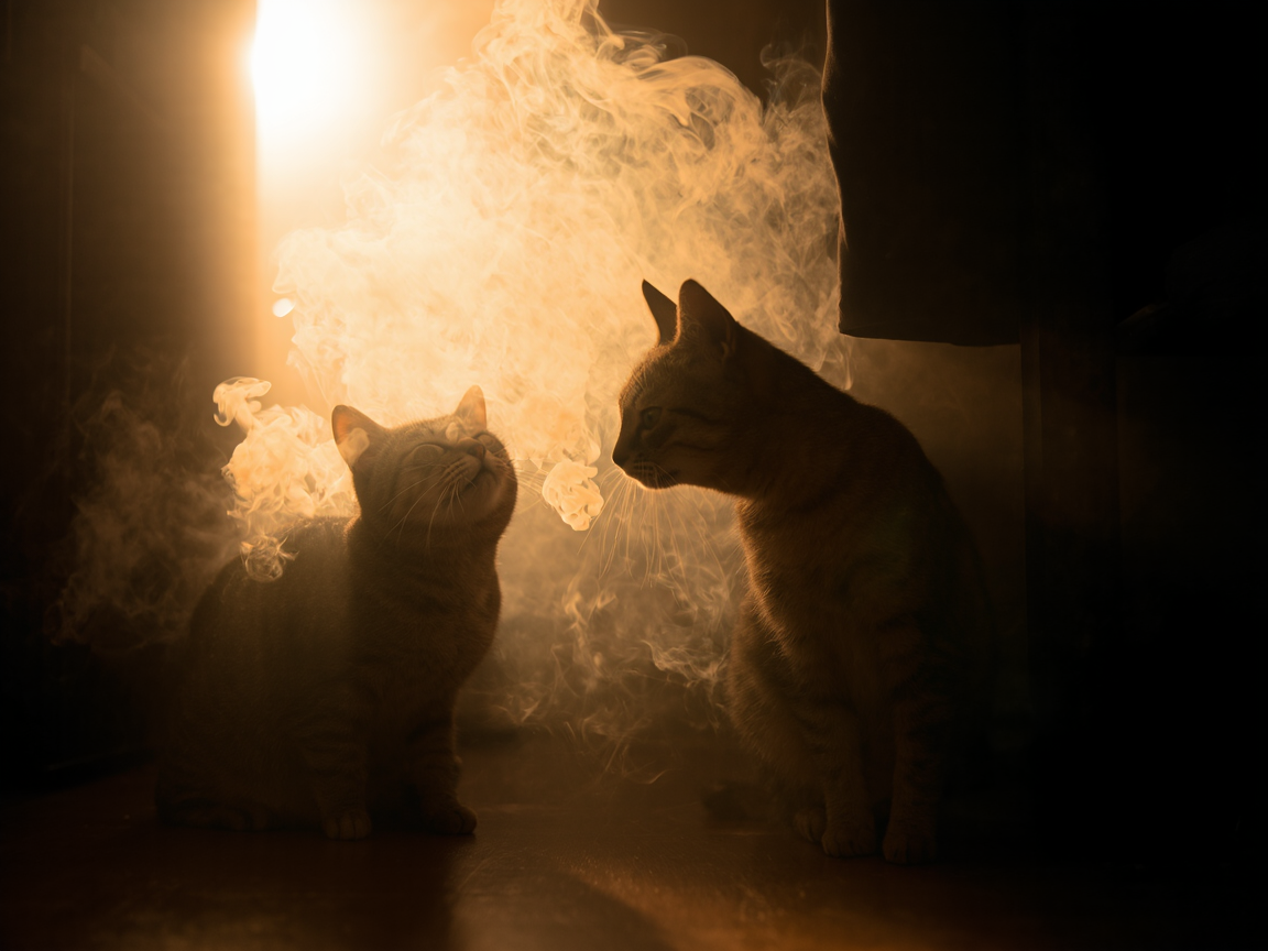 Вейпер дымит, а кот страдает от модного пара