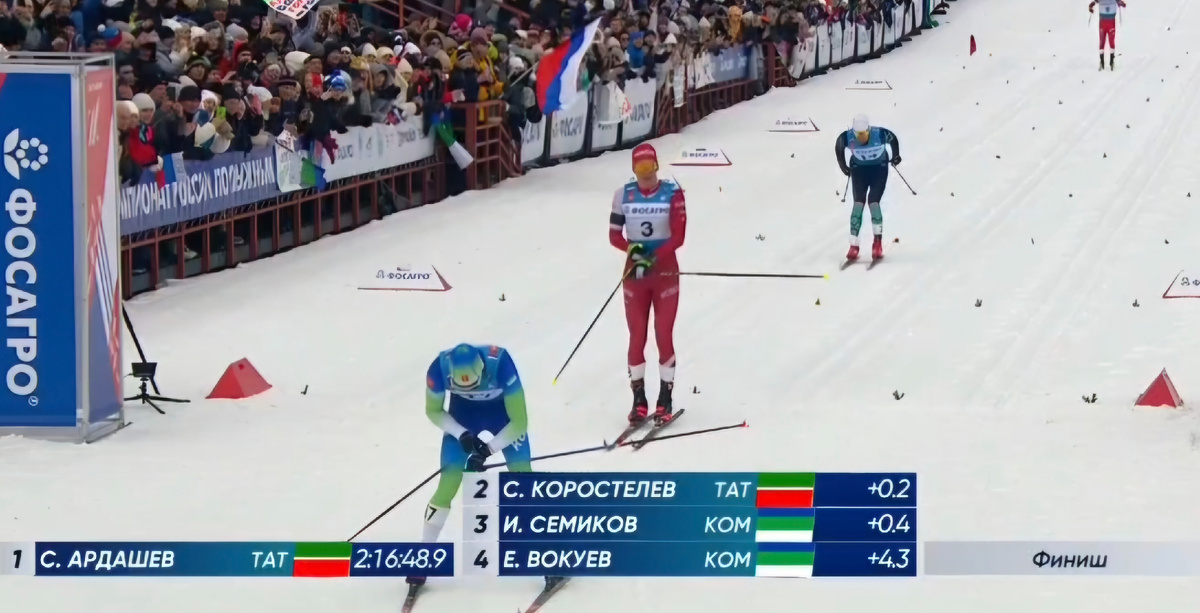 На финише марафона 23 марта Большунов (3 номер) только 5-й🤷‍♂️