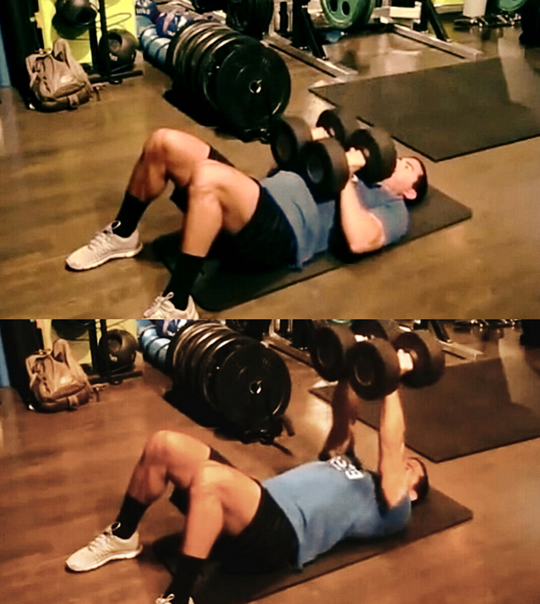 Упражнение 1. Жим гантелей лежа на полу параллельным хватом