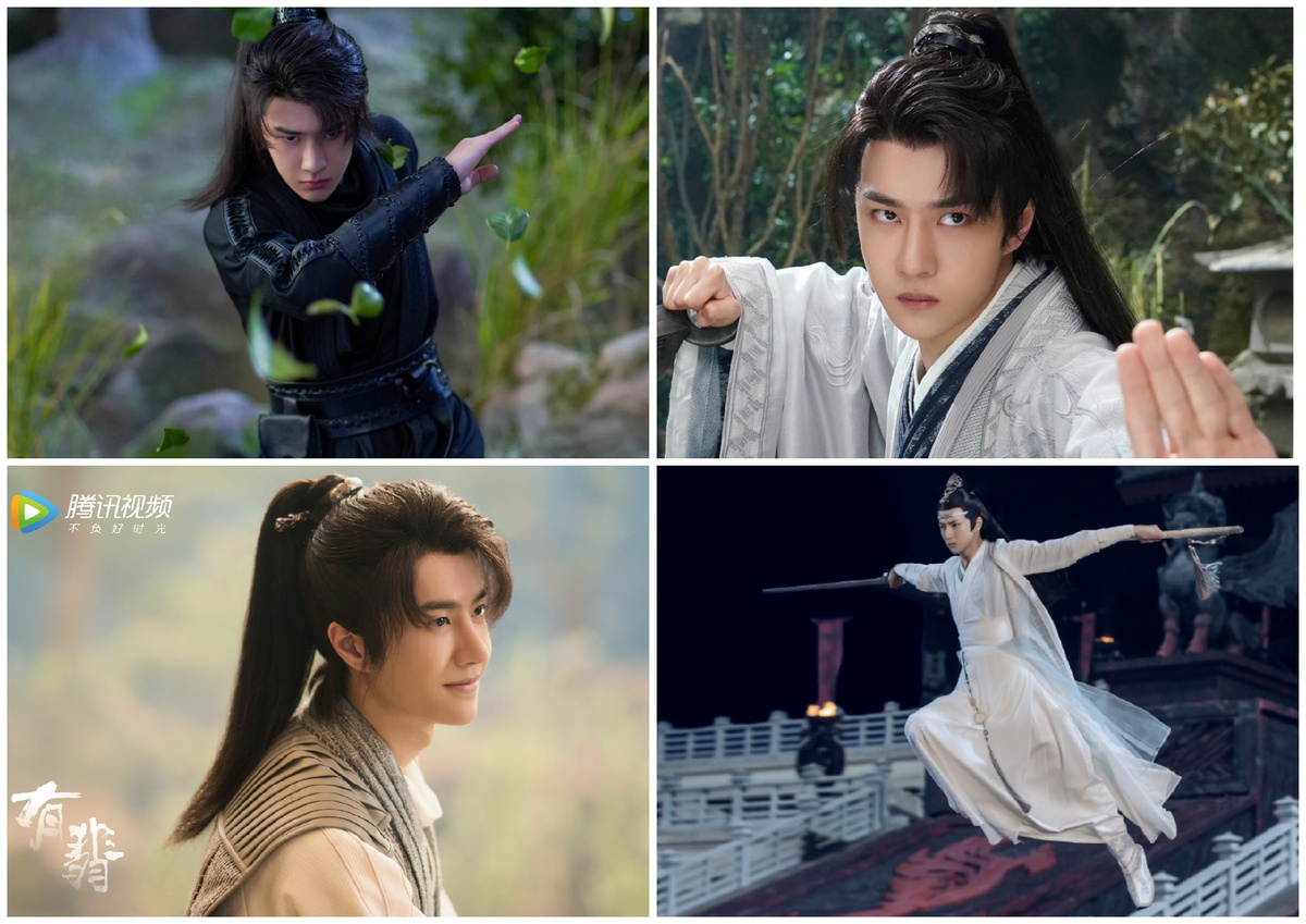 Кадры из фильмов с участием Ван Ибо "Легенда о Фэй" и "Неукротимый", коллаж мой