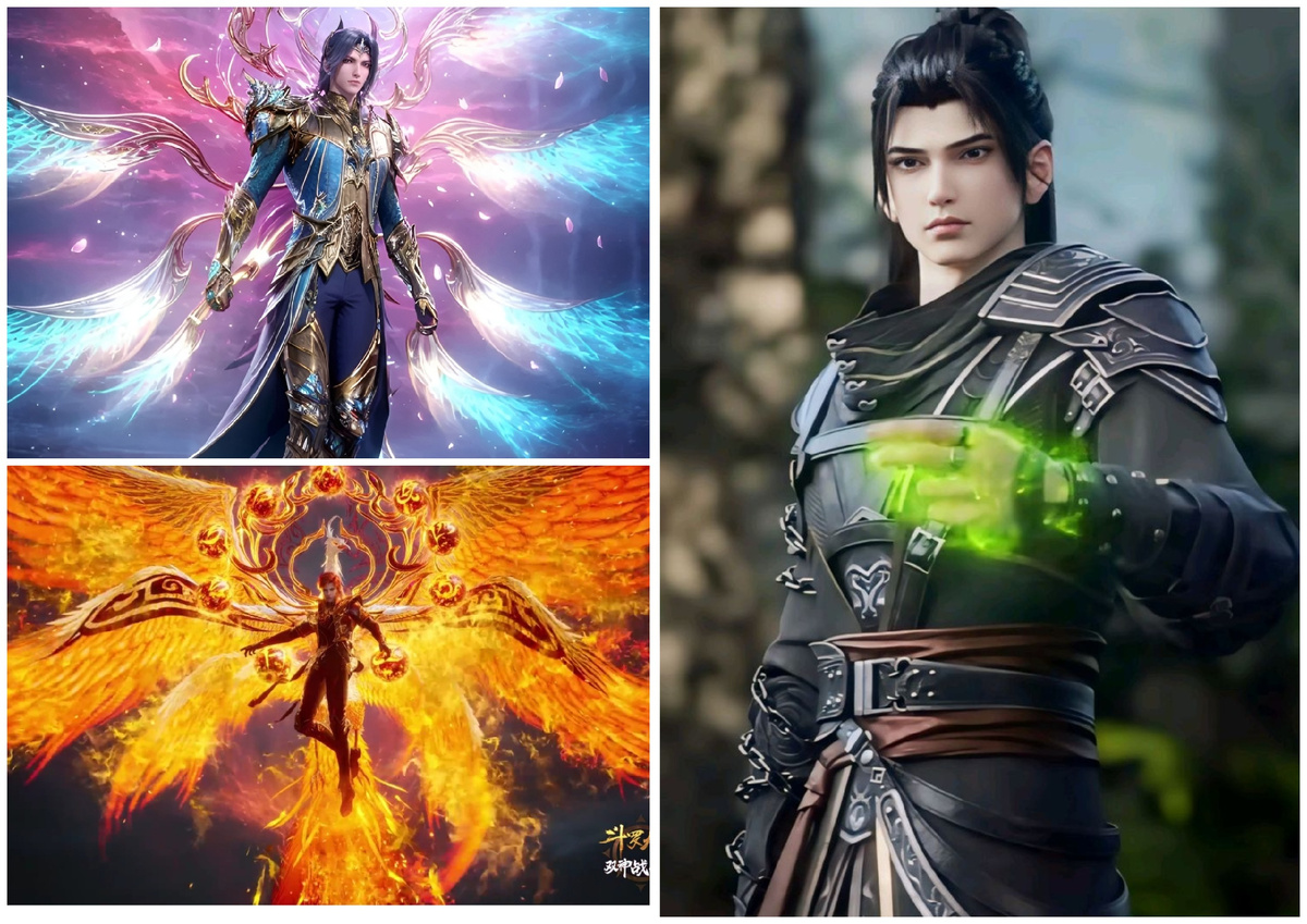 Герои дунхуа "Боевой континент", Сяо Ян из "Расколотой битвой синевы небес"  (кадры из дунхуа, коллаж мой)