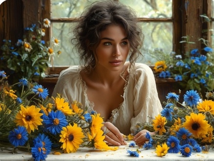 Женщина и цветы. Изображение создано при использовании сервиса Яндекс. 