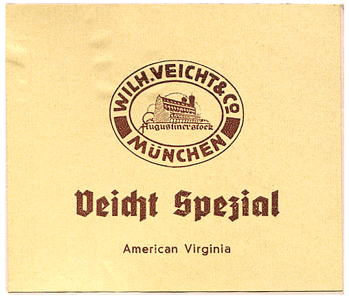 "Veicht" Spezial. Германия, 1950-е годы. 10 штук в выдвижной коробке. Цена (была) 0,75 немецких марок. Производитель: "Bibertis", Бремен. Владелец торговой марки: "Wilhelm Veicht & Co.".