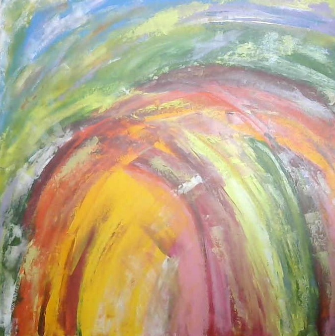 "ПОСЛАНЦЫ РАДУГИ. МОЙ РОД" Акрил, холст 70*70. Автор: Жанна Юрченко 2024 год