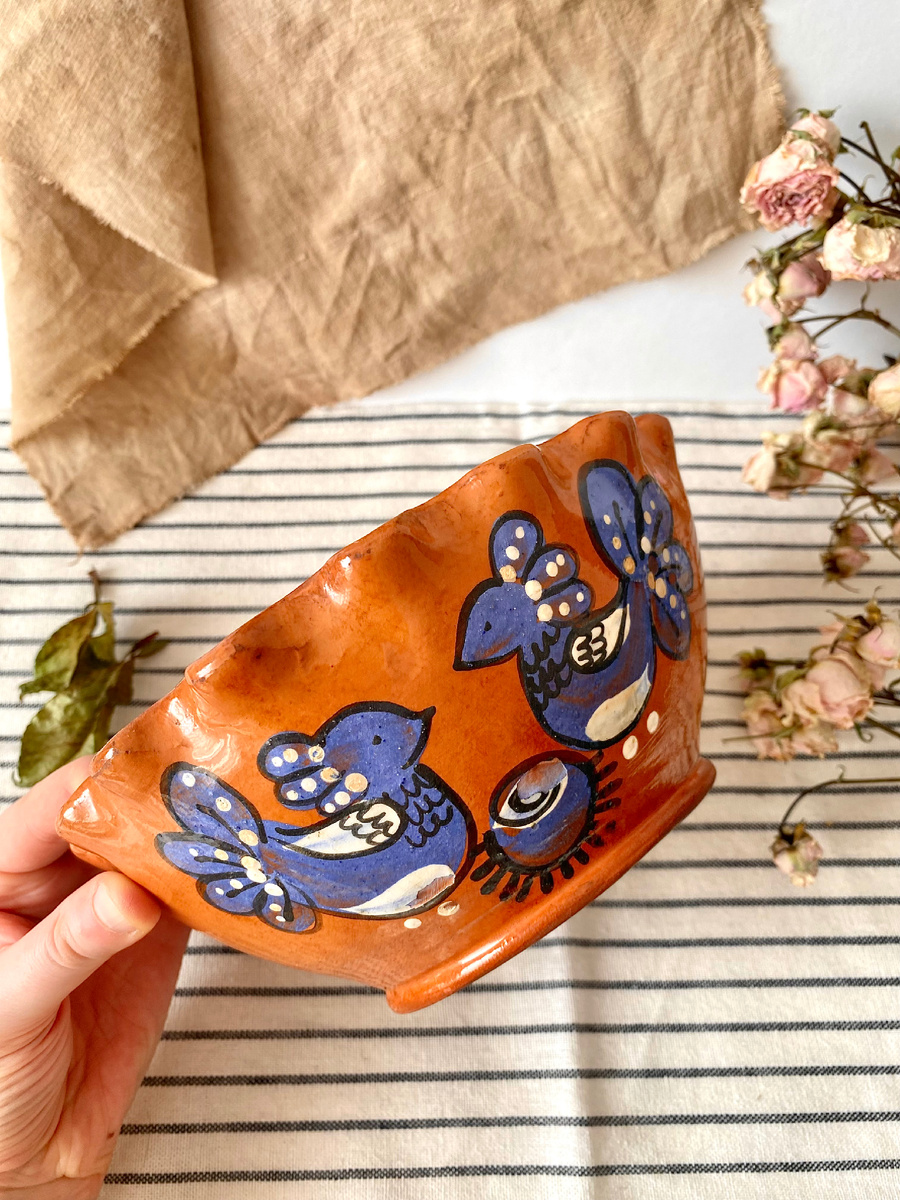 1. Салатник с Птицами Счастья и фигурным бортом. Ручная работа и роспись, СССР