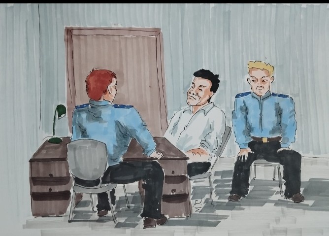 Допрос. Рисунок художницы Марины Сатиной 