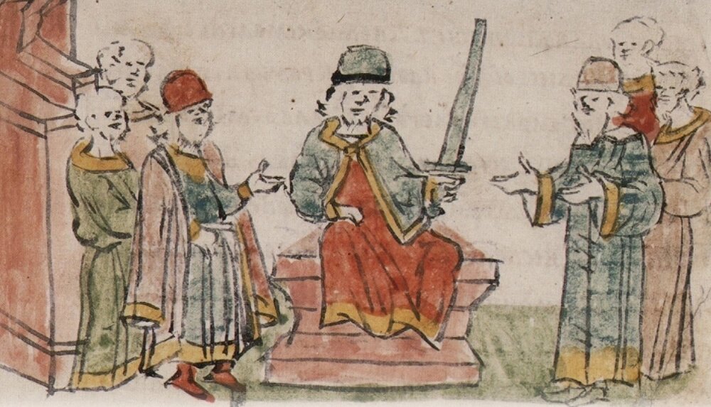    Юрий на Киевском престоле. Миниатюра из Радзивилловской летописи, конец XV века