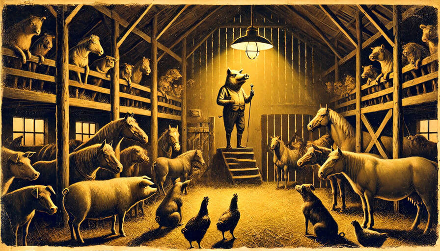 Джордж Оруэлл краткое содержание рассказа - животные слушают Майора в амбаре