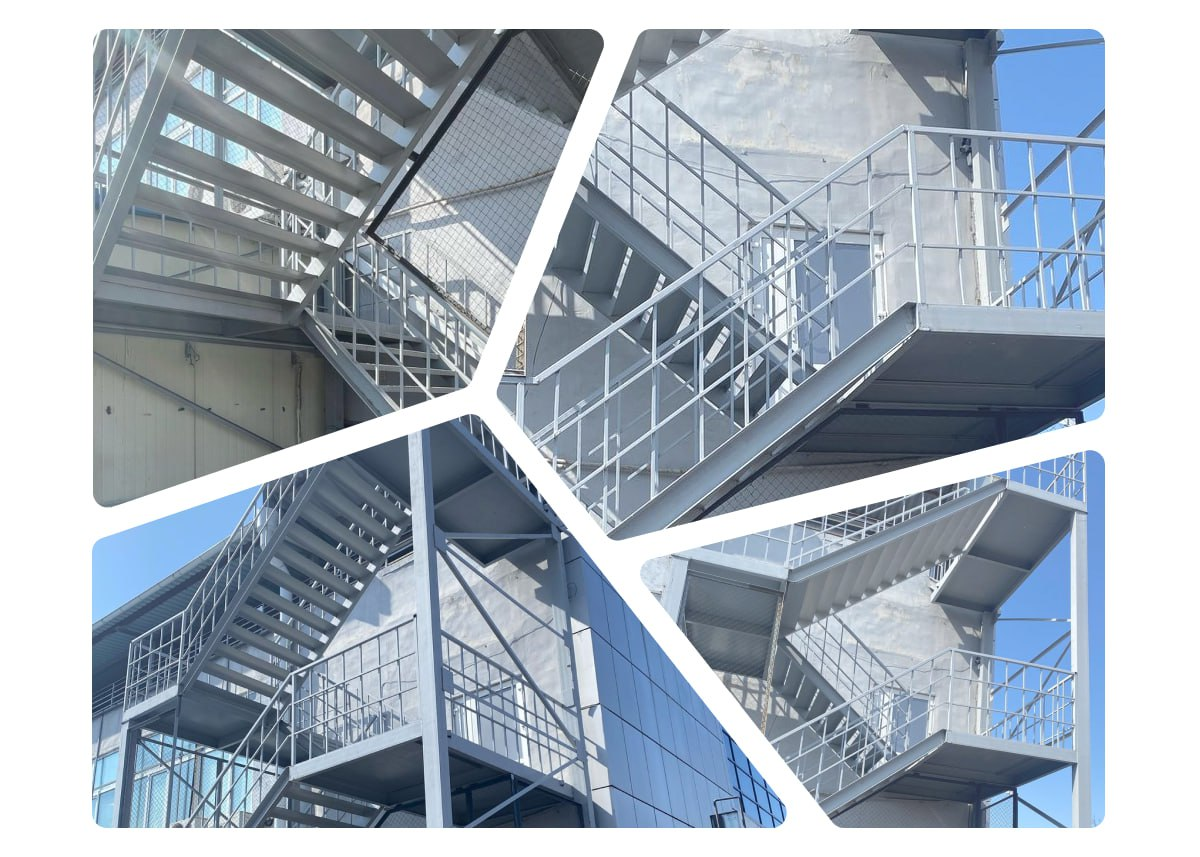 Посмотрите на нашу работу: эвакуационная лестница на торговом центре в Спасске-Дальнем. Стоит на винтовых сваях уже больше пяти лет!