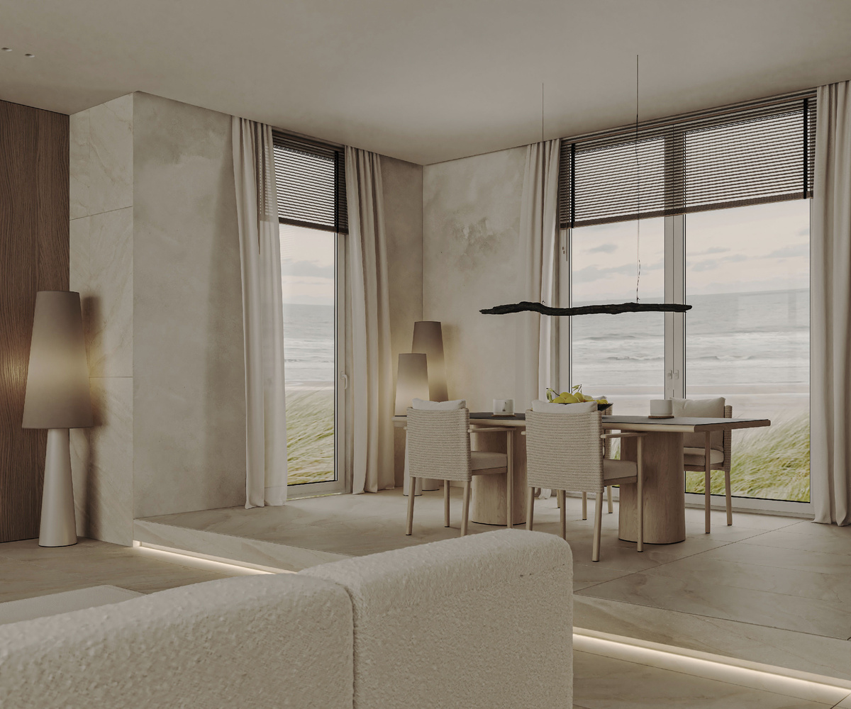 Обеденная зона на подиуме с подсветкой