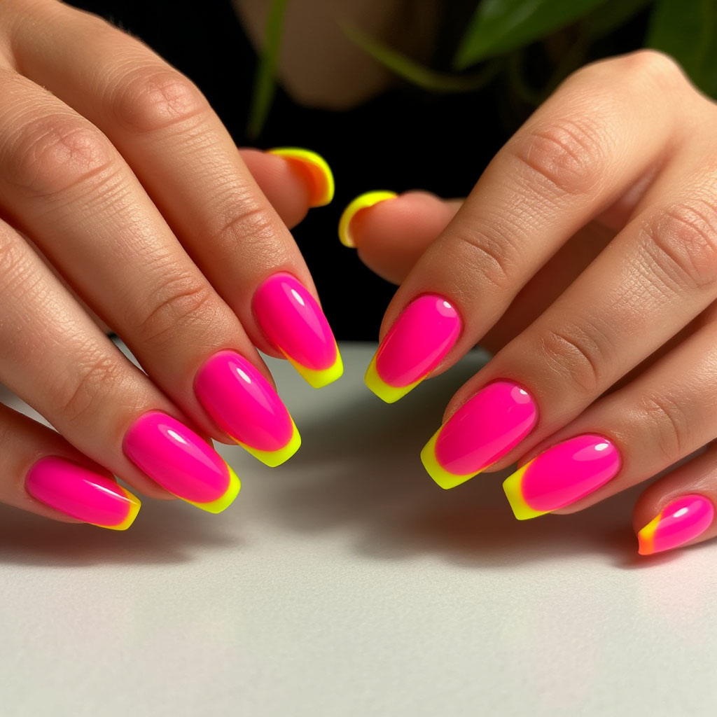 Неоновый французский маникюр