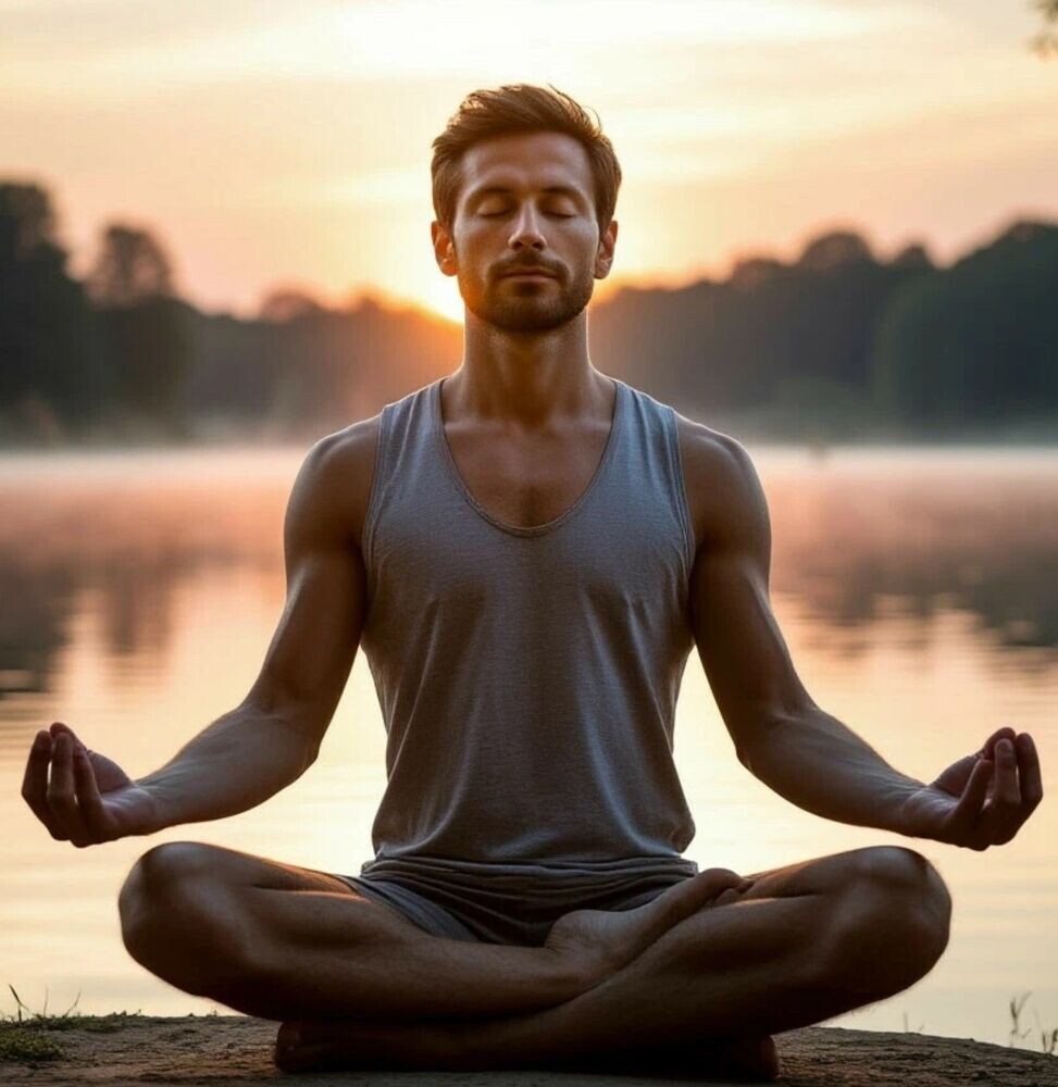    Человек, медитирующий на природе