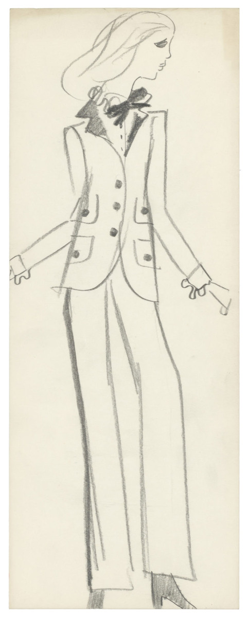 Первоначальный эскиз первого смокинга. Коллекция haute couture осень-зима 1966. © Musée Yves Saint Laurent Paris