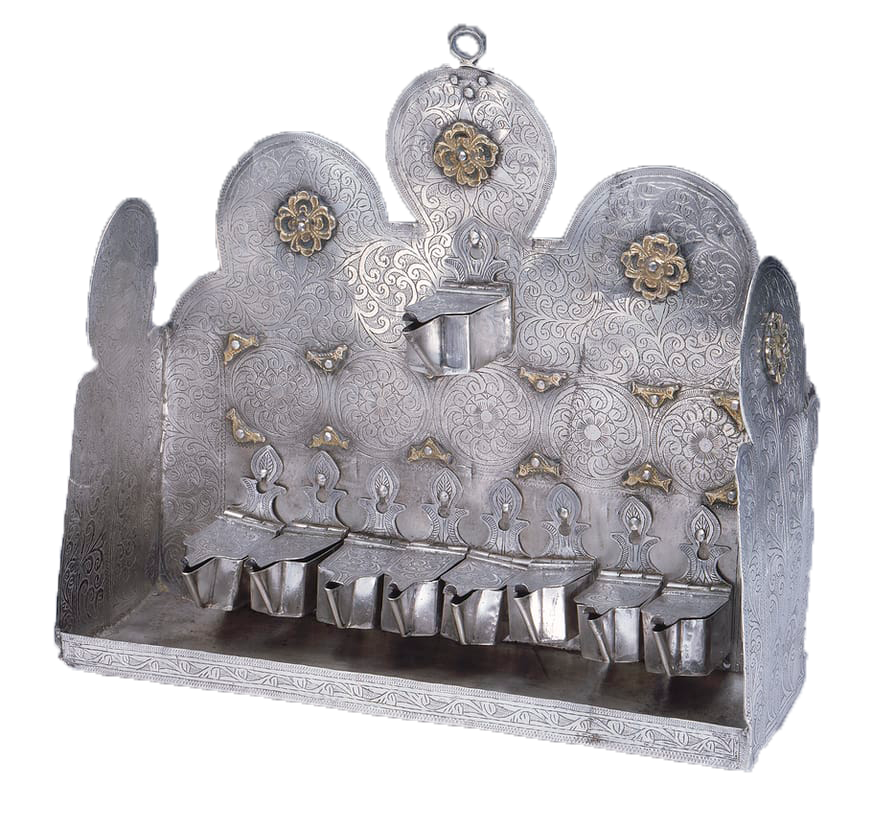 Ханукальная лампа, XIX – начало XX века, серебро, Эс-Сувейра (?), Марокко, 27,7 x 30,4 x 10,3 см (Еврейский музей). Источник: https://www.khanacademy.org