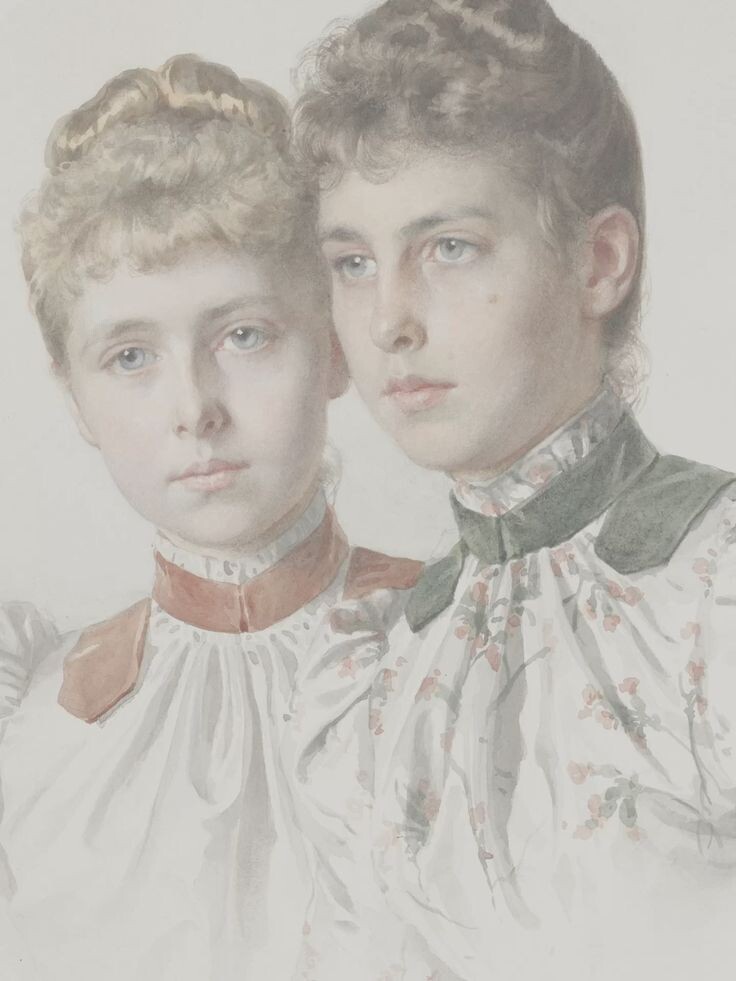 Мать Элизы фон Хесс, Виктория - Мелита, герцогиня. на акварельном портрете, со своей сестрой Марией.