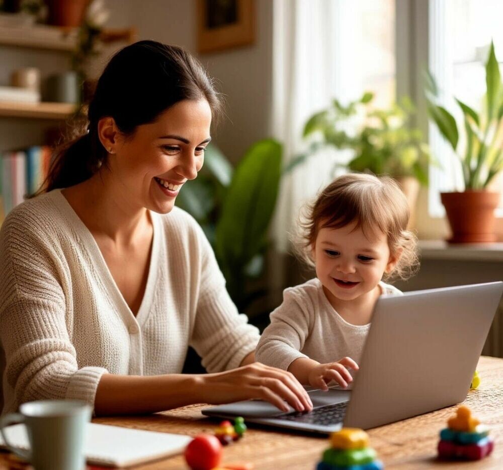    Мама работает дома с ребенком