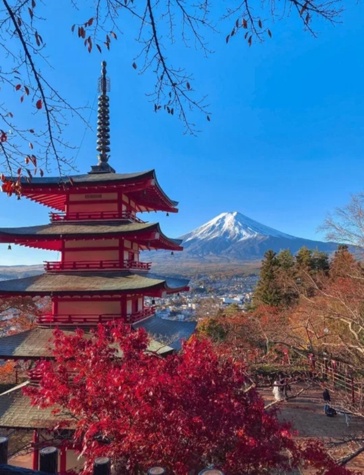 Пагода с видом на вулкан Фудзияма 