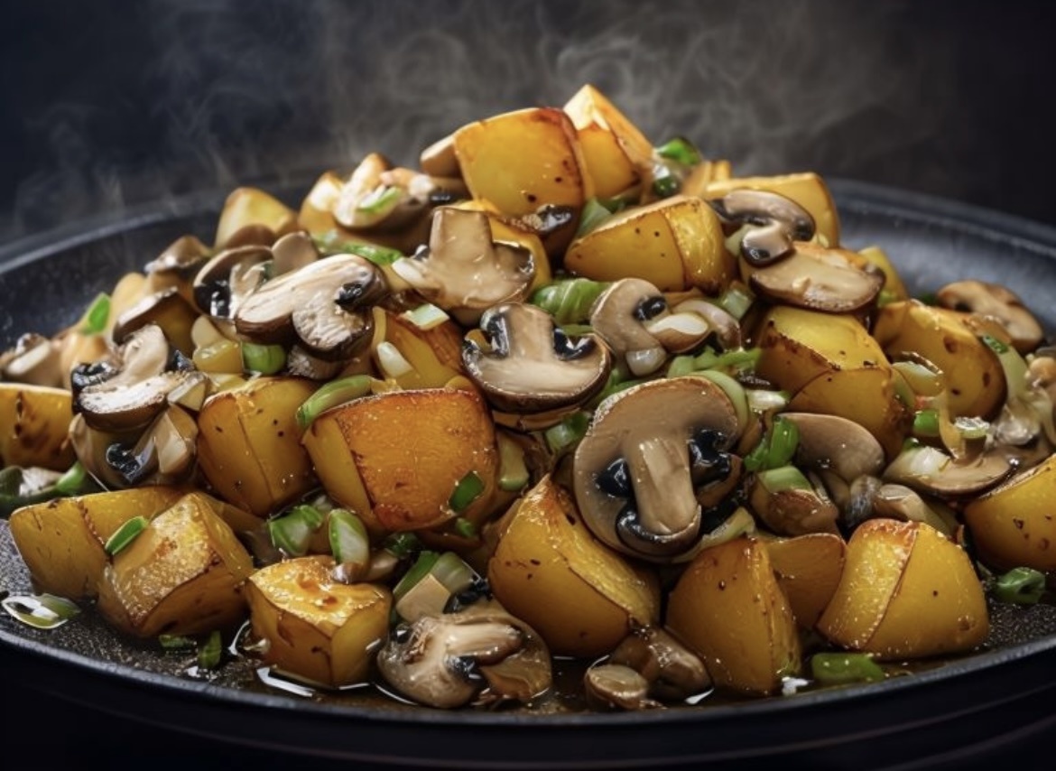 Картошка с грибами в сковороде 