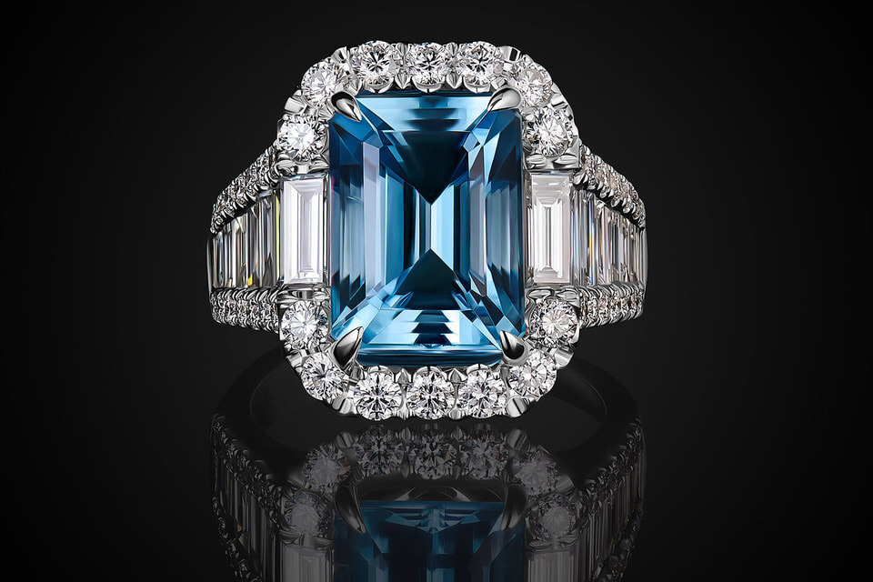 Кольцо Royal, аквамарин 4,07 карата, бриллианты 2,7 карата/MIUZ Diamonds