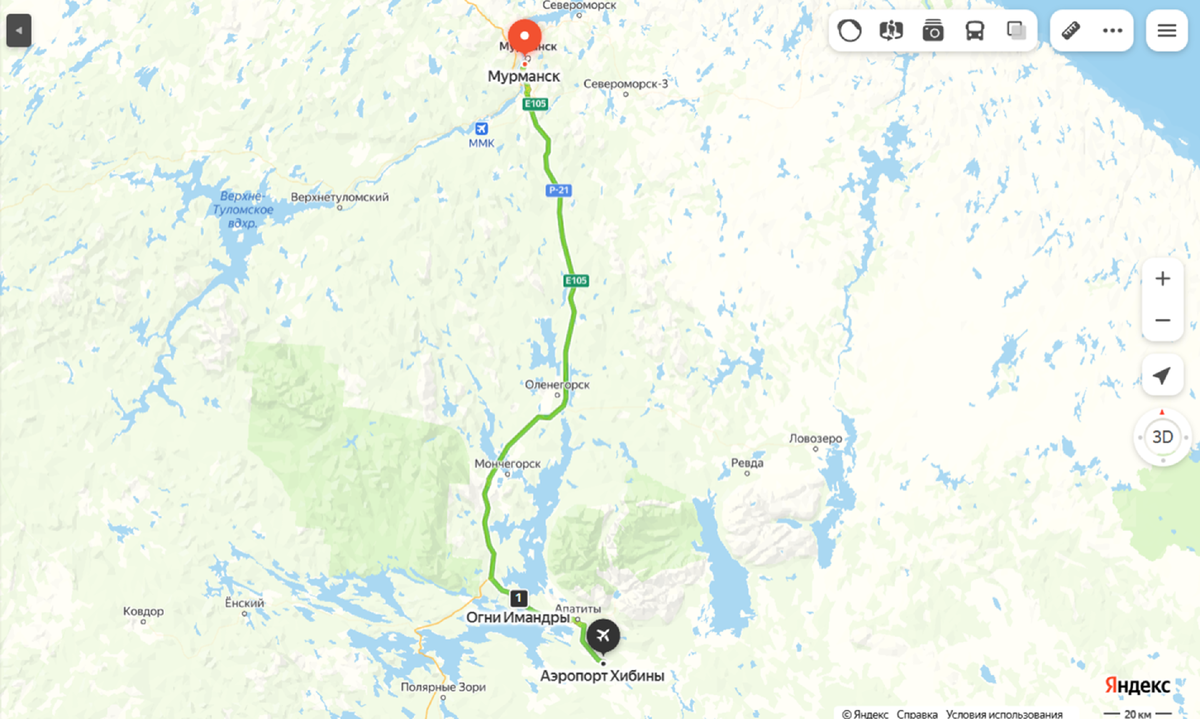 Расположение Этнической деревни (Огни Имандры)