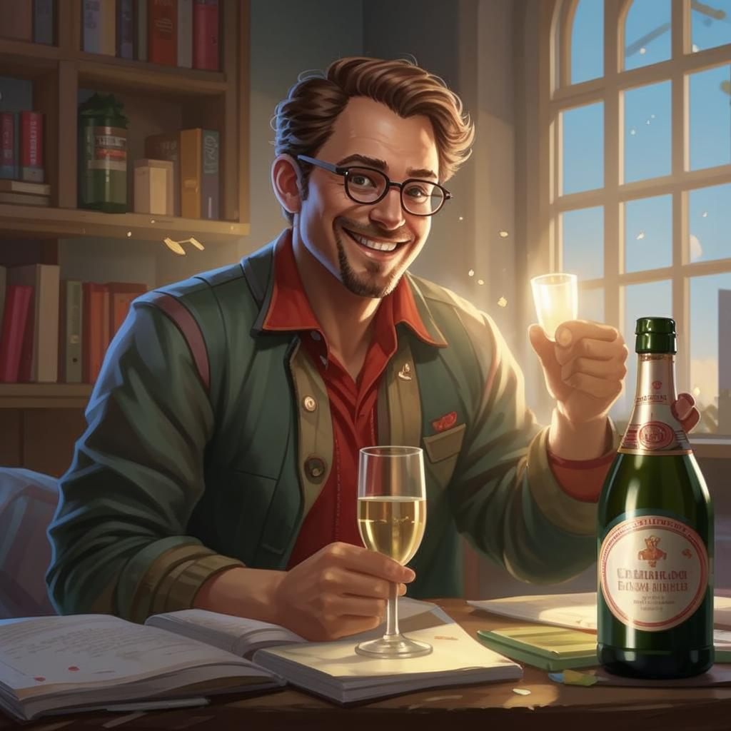 Усталый и грустный онлайн-репетитор открывает шампанское (автор - Кандиныч). Усталость и грусть прячем, да?))