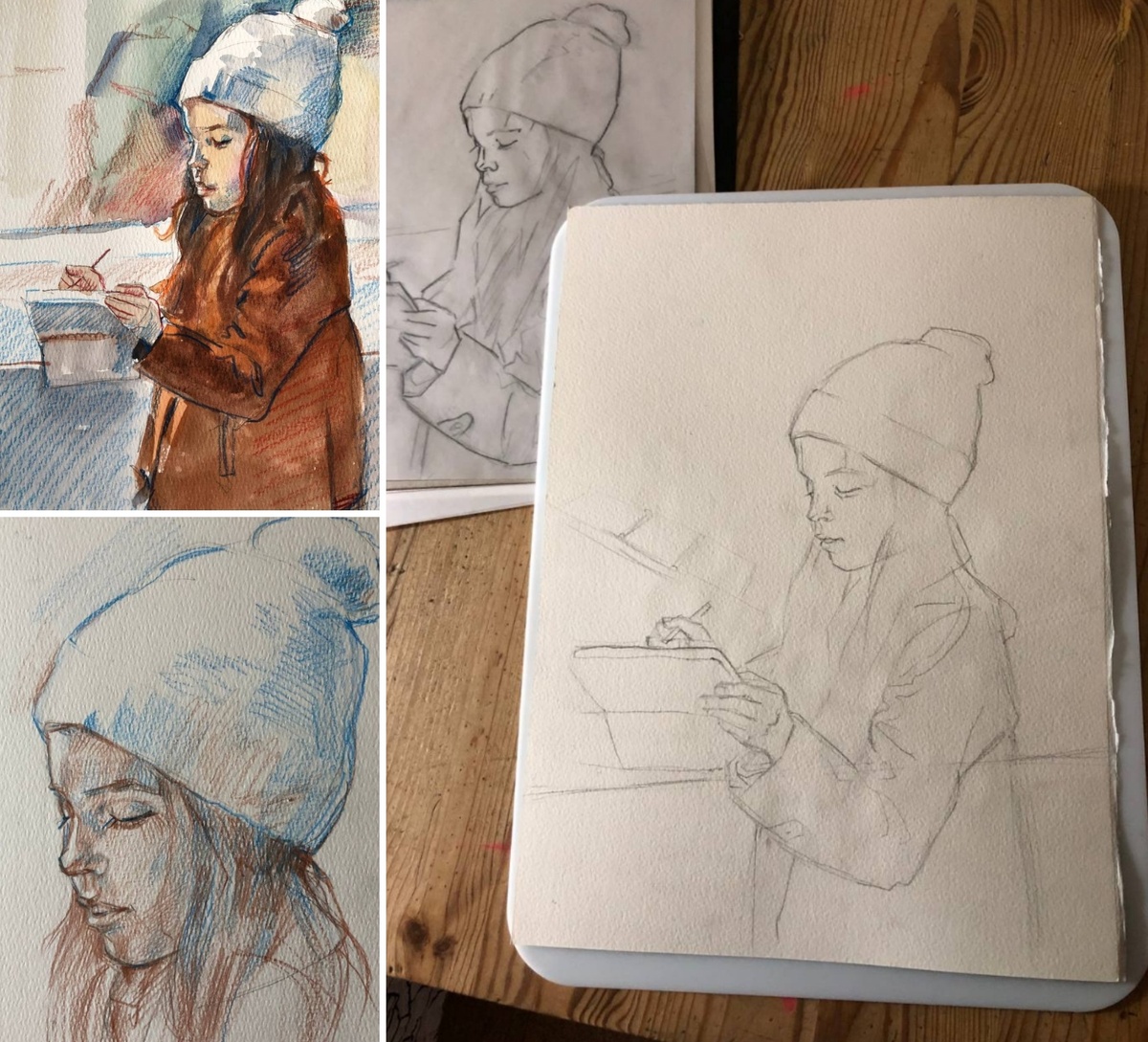 Зарисовка цветом, отдельно зарисовка головы, калька и чистовик 28х38 см
