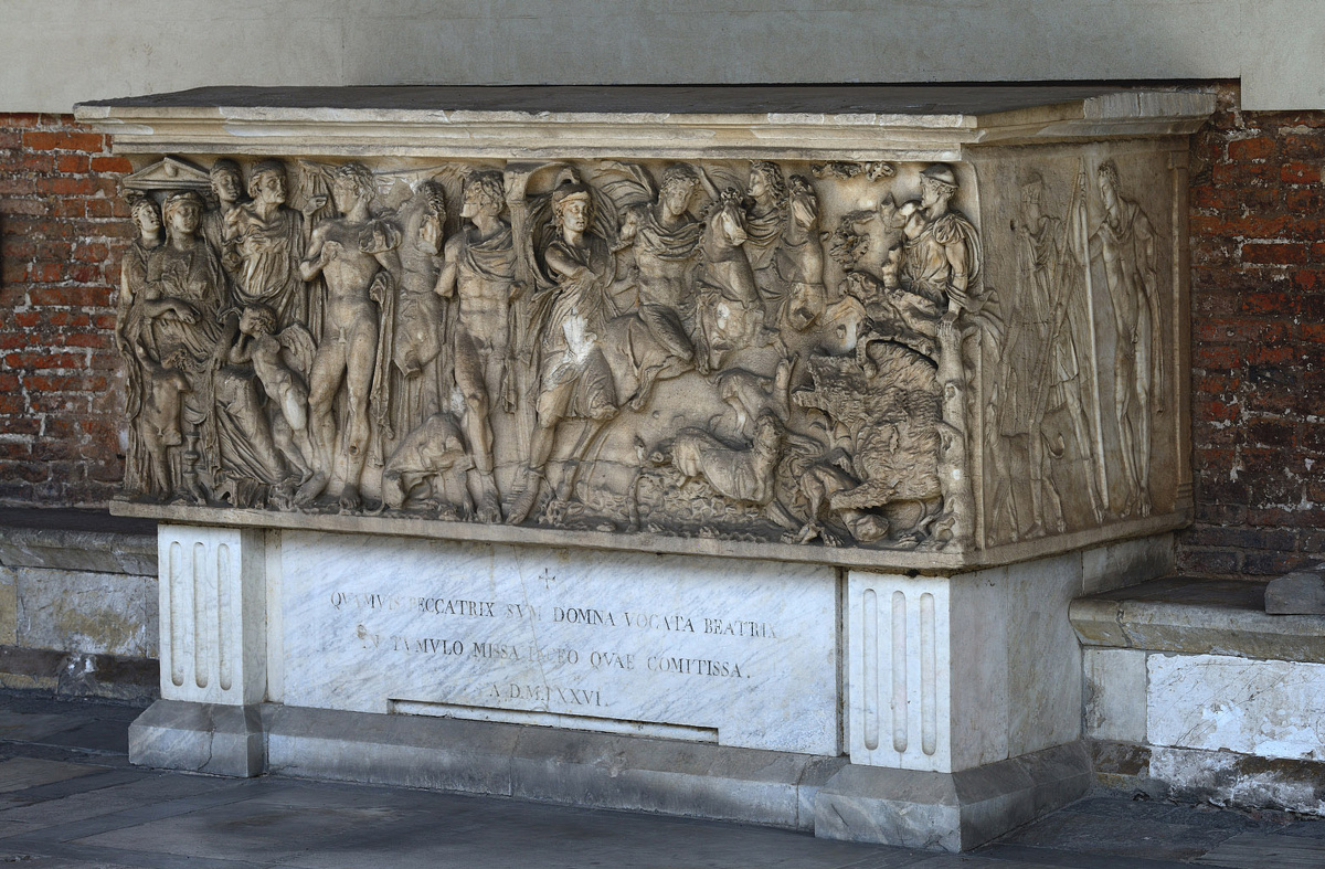 Саркофаг со сценами мифа о Федре и Ипполите. Мрамор. Ок. 180 г. н. э. Пиза, Кампосанто.