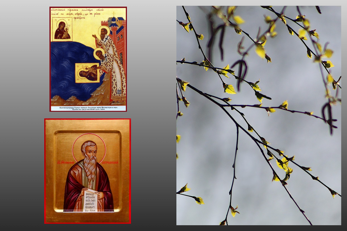 Икона Богородицы Лиддская, Икона прп. Феофана Исповедника/azbuka.ru, Весна/pixabay.com