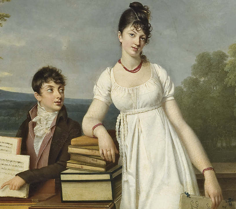 "Молодая особа, не решающаяся сыграть перед своей семьёй", Адель Романи, 1804. (с) Из коллекции Художественного Центра Фрэнсис Леман Леб. Деталь.