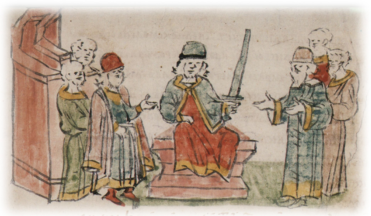 Юрий на Киевском престоле. Миниатюра из Радзивилловской летописи, конец XV века