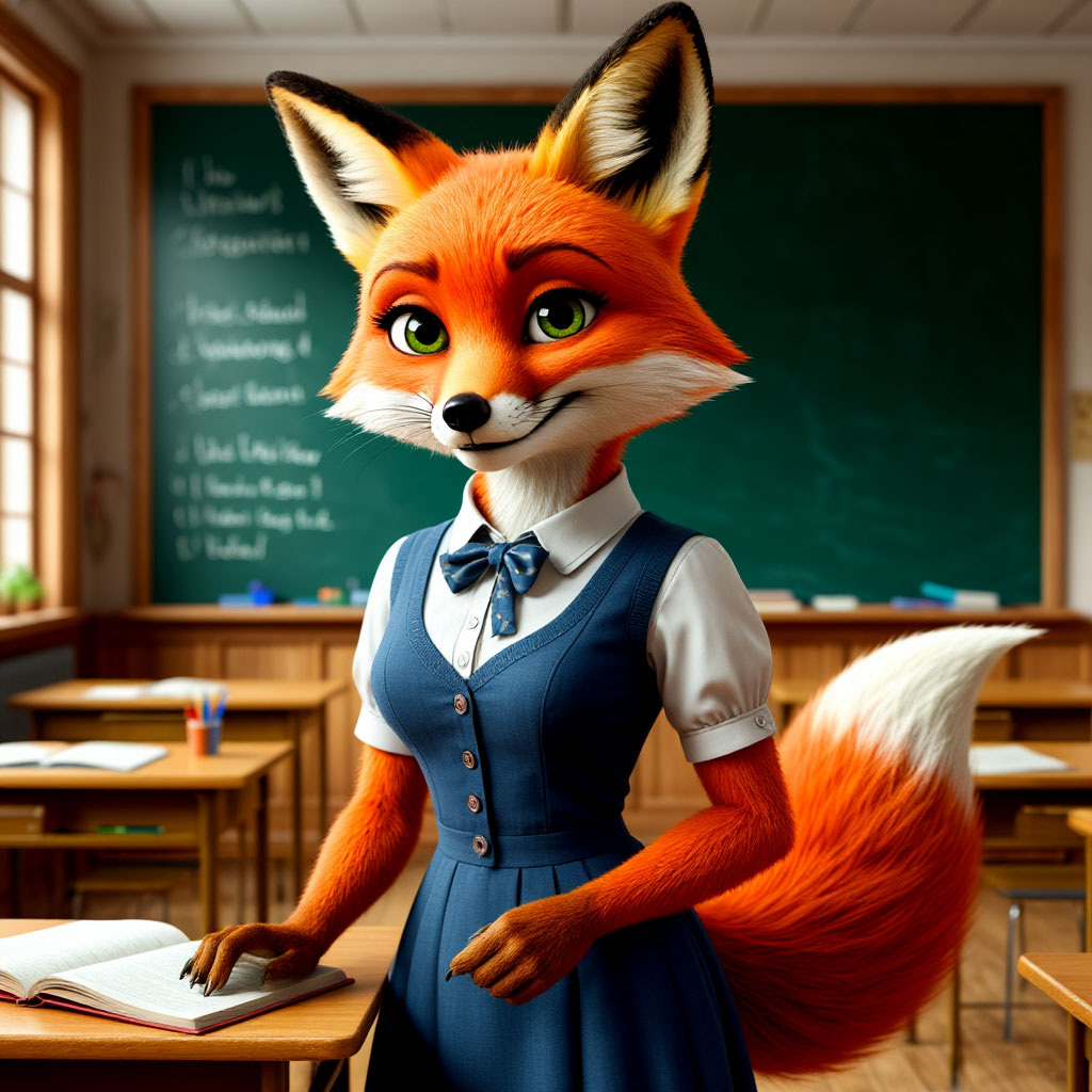 Учительница Лиса Рыжуля. Картинка создана автором в Шедеврум