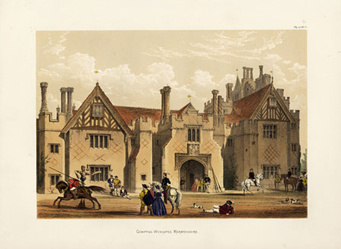 Романтизированный вид сторожки у ворот в Комптон Уиньятес, созданный в XIX веке. https://en.wikipedia.org