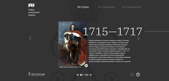    Таймлайн, рассказывающий о музейном экспонате — ширме Петра I. Музей-заповедник «Петергоф»