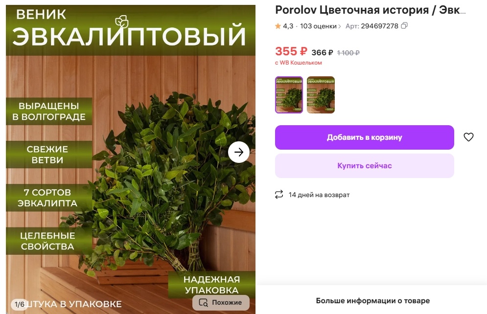 Веник купленный на WB. Скриншот из личного кабинета автора