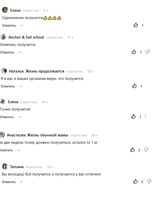 Скрин автора канала. Спасибо, вам, девочки, за веру в меня.